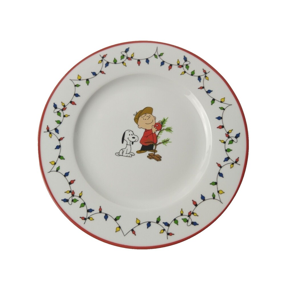 Zrike Peanuts Christmas 8'' Salad Plate Charlie Brown Snoopy Lights Single